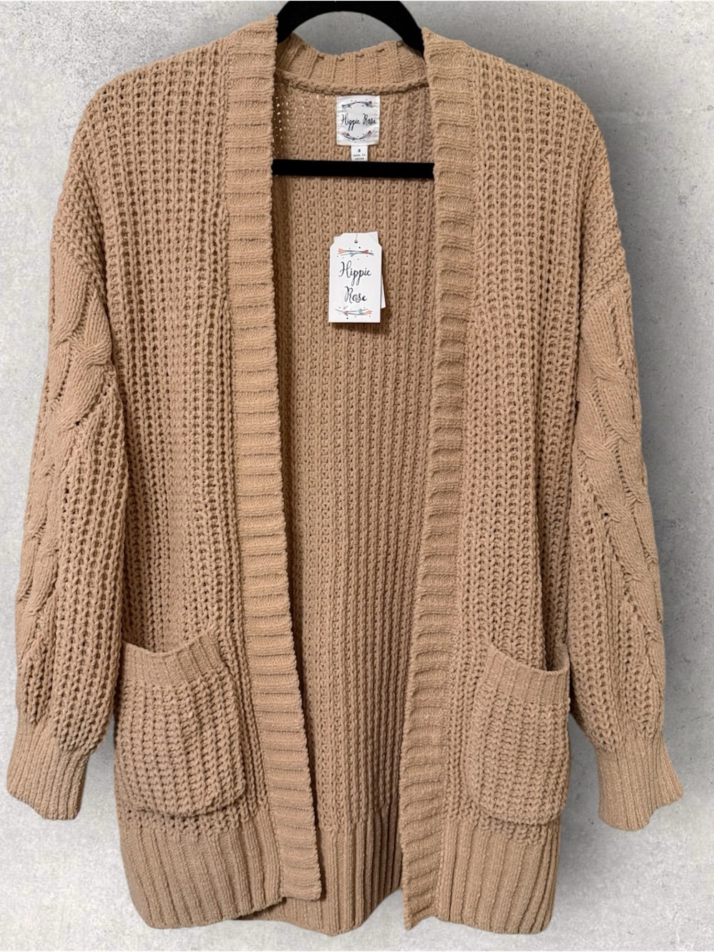 NWT Hippie Rose Cozy Cardi Open Front Soft Knit Cardigan Small Vintage Wheat